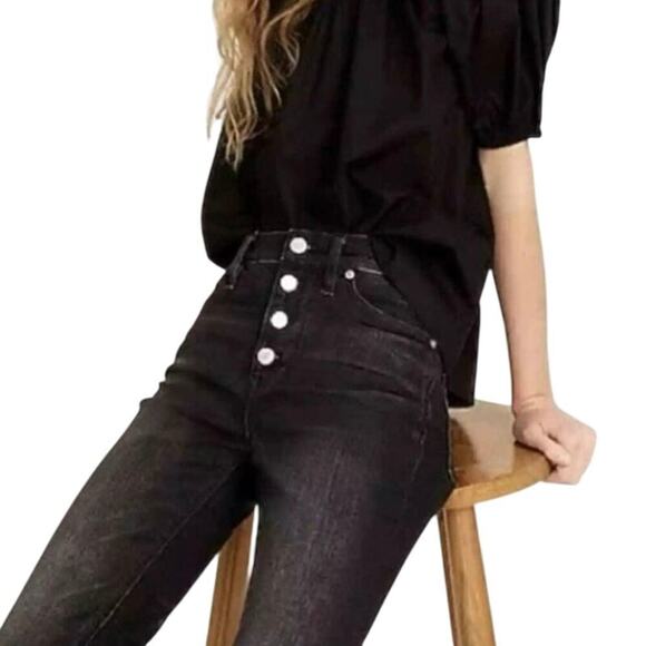 J. Crew Denim 9” Billie Demi Boot Crop Jeans Black Wash Button Fly Size 30 - Picture 1 of 16